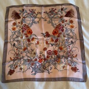 3 for 15$! Hummingbird and Lily Satin Scarf in Pink and Grey.